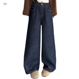 女童阔腿裤加绒加厚2025年秋冬新款中大童净色牛仔裤百搭直筒长裤，童装裤子，祺儿童装