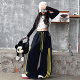 女童阔腿裤套装2025秋季新款长袖T恤打底衫内搭直筒裤卫裤运动裤，童装休闲套装，祺儿童装