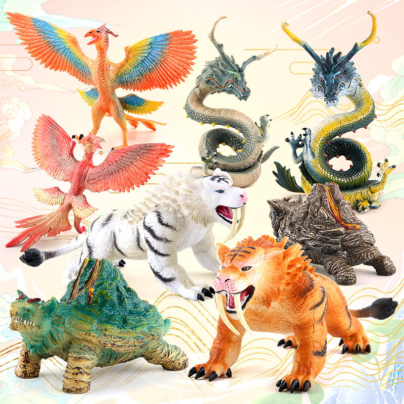 8款神话四大神兽青龙白虎朱雀玄武四灵凤凰黄虎老虎摆件动物玩具
