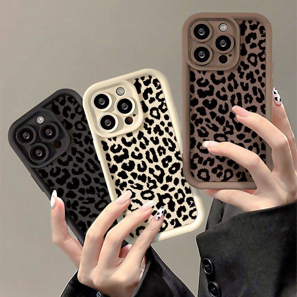 Cartoon black leopard print soft case适用iphone 11 12 13 14 15 16 plus 17 pro max