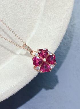 S925纯银镶天然镁铝石榴石吊坠爱心四叶草简约百搭级感彩锁骨