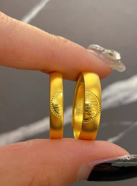 金店款沙金古法情侣对戒女款戒指中式素圈可调节莲花双囍字手饰