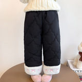 女小童加绒棉裤秋冬款洋气加厚外穿长裤冬装儿童蝴蝶结直筒裤P66，童装裤子，祺妙童装