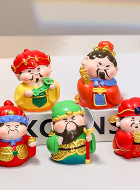 五路财神关公家居玄关客厅摆件卡通钟馗创意公室工位桌面装饰品