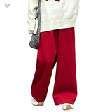 女童2025年冬季新款加绒运动裤女大童垂感新年红修身阔腿糯米裤子，童装裤子，祺儿童装