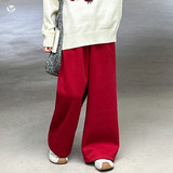 女童2025年冬季新款加绒运动裤女大童垂感新年红修身阔腿糯米裤子，童装裤子，祺儿童装