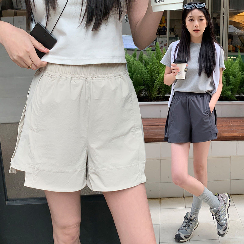 高腰休闲速干短裤女款宽松紧腰显瘦运动健身跑步开叉口袋2026夏季