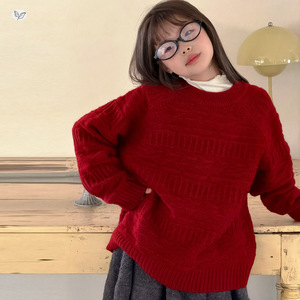 女童冬季新年毛衣2025年新款中大童韩系针织衫加厚宽松打底衫上衣，童装毛衣，祺儿童装