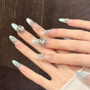 【锦鲤之恋】爆闪精灵梦幻蓝不规则猫眼冰透花花纯手工穿戴甲