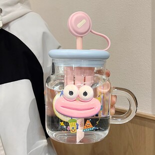 水杯玻璃杯女生泡茶杯2025新款夏季颜值把手公室可爱吸管杯子