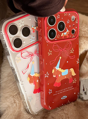 AceCase新年红色蝴蝶结小马iphone16promax苹果17适用15手机壳14创意11卡通13透明12