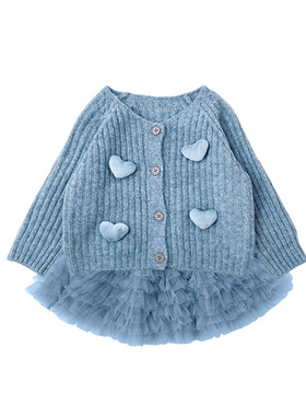 CHERRYCOCO女童套装2025秋季新款女时髦爱心毛衣公主裙二件套