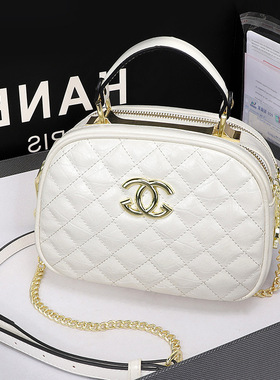 2026轻奢新款百搭小圆包网红大容量手提包肩斜挎真皮菱格包女包