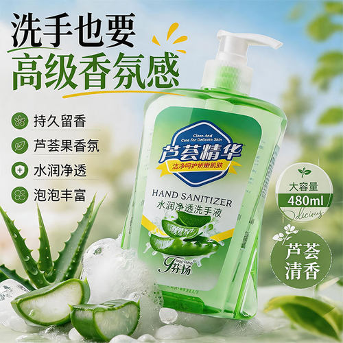 清爽保湿洗手液480ml艾草叶芦荟柠檬精华手部清洁改善干燥去污垢