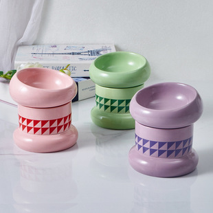 ZOO hocc猫碗陶瓷宠物猫咪喝水碗防打翻狗盆狗狗碗斜口猫粮盆