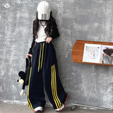 女童阔腿裤套装2025秋季新款长袖T恤打底衫内搭直筒裤卫裤运动裤，童装休闲套装，祺儿童装