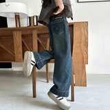 女童2025年冬季新款后袋爱心刺绣加绒牛仔裤女大童户外保暖直筒裤，童装裤子，祺儿童装