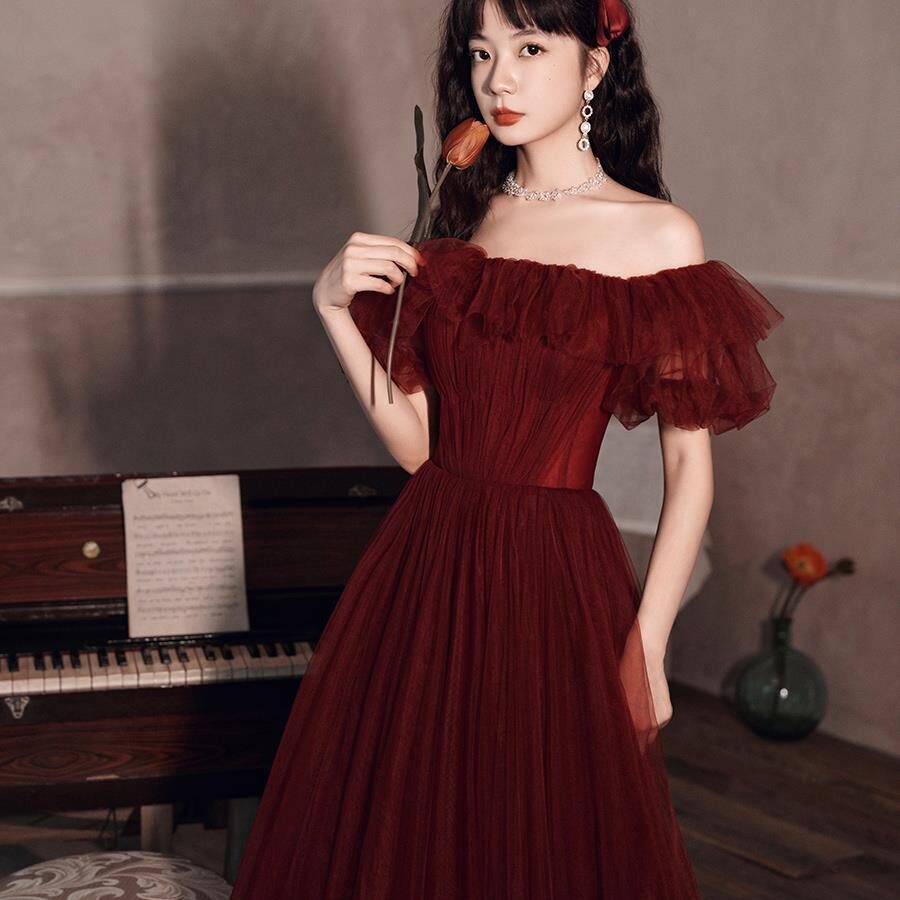 敬酒服酒红色新娘2026新款夏季结婚简大气质长款一字肩显瘦孕妇