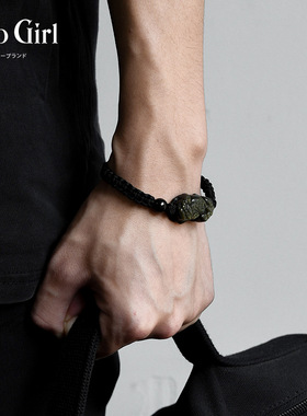 黑曜石貔貅手链款黑色水晶手绳饰品配饰潮士生生日圣诞礼物