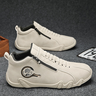 皮鞋一脚蹬侧拉链休闲小白鞋 Casual Leather White Trendy Shoes