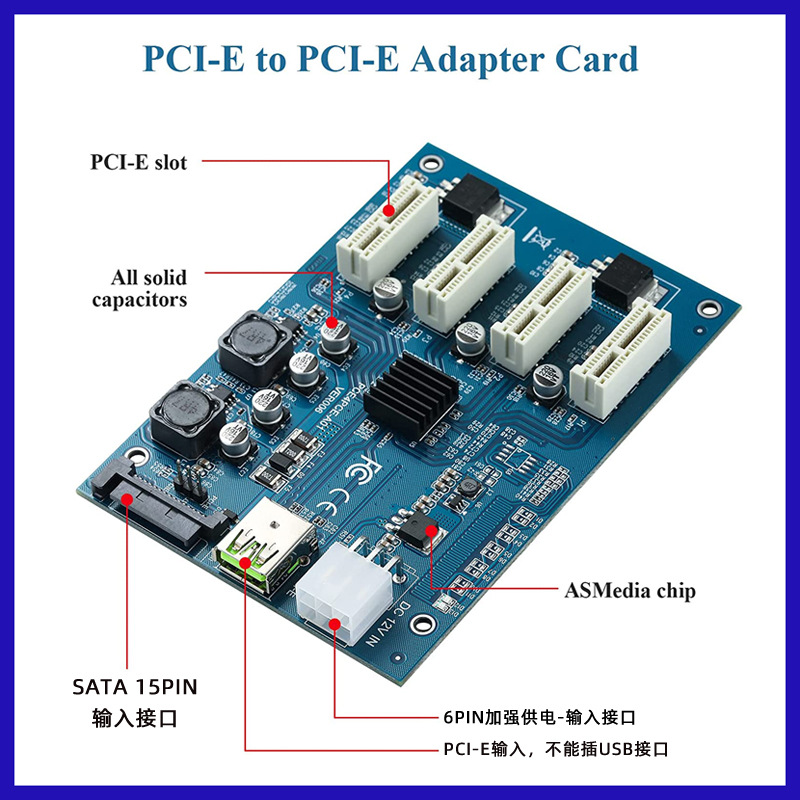 显卡一拖四 PCI-E转PCIe转接卡 1转4  PCI-E 1X M2扩展卡4口