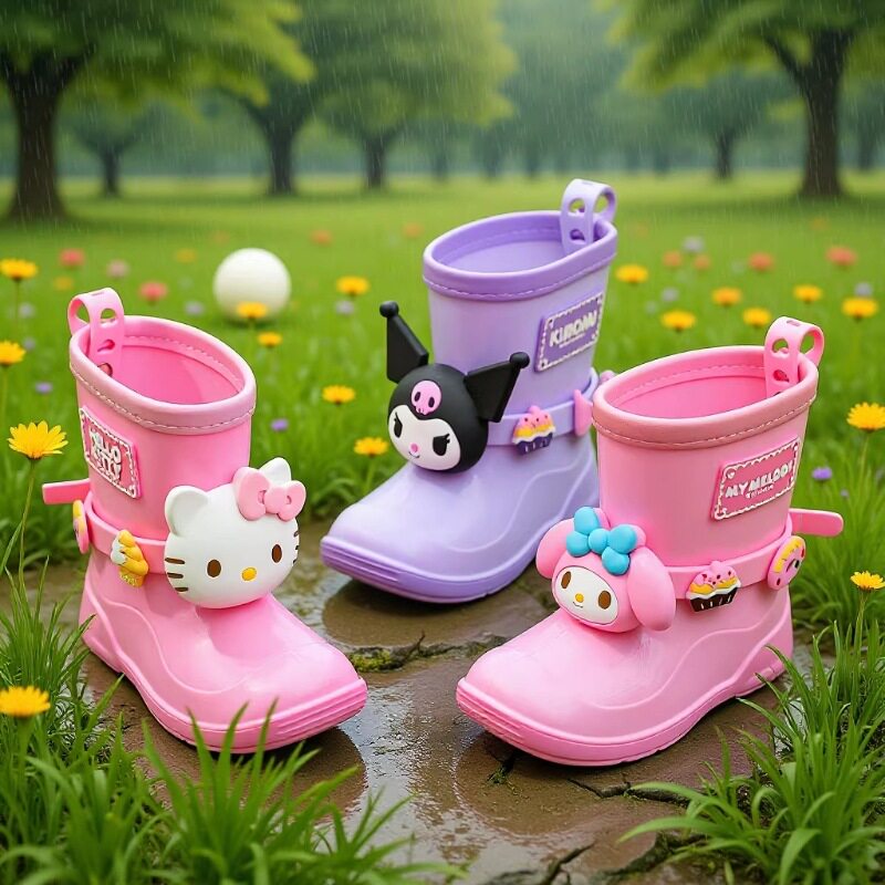 新款三丽鸥儿童水鞋女童卡通KT猫童雨鞋幼儿园防滑套鞋雨靴女