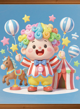 卡通马戏团小丑静电贴 旋转木马帐篷气球星星玻璃贴 生日派对橱窗