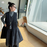 女童2025年冬季新款公主风竖纹棉背心裙套装女大童加绒洋气上衣潮，童装休闲套装，祺儿童装