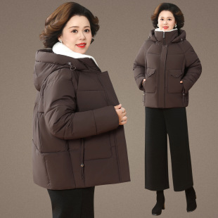 时尚妈妈冬装棉服加厚连帽外套女冬季中老年毛领棉袄上衣