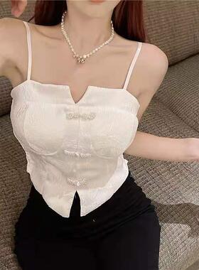 新款复古中式旗袍盘扣一体式胸垫吊带背心辣妹夏季内搭纯欲风性感