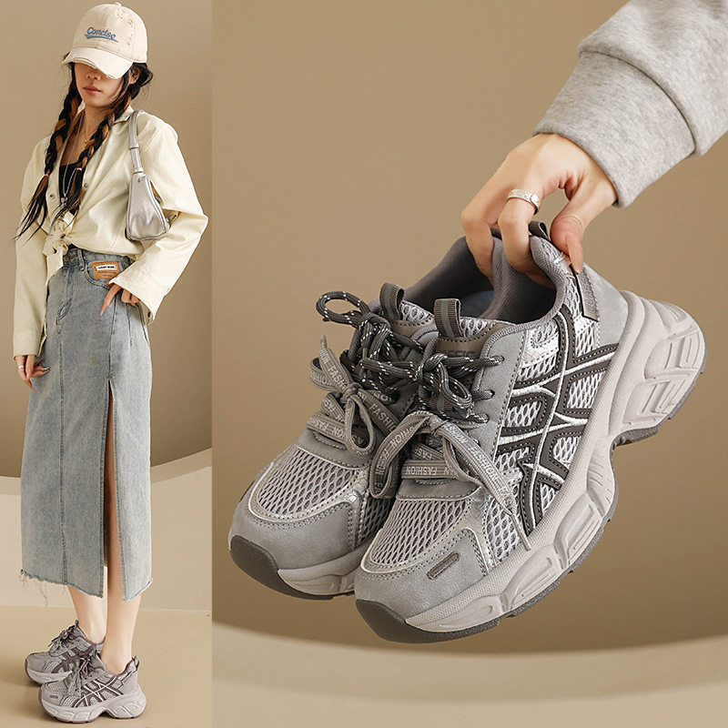 ins韩版新款老爹鞋女款2026春学生运动跑步鞋休闲鞋厚底网面透气
