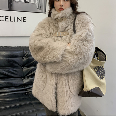 托卡皮毛一体外套女羊羔毛羊剪绒大衣2023年新款中长款皮草外套冬