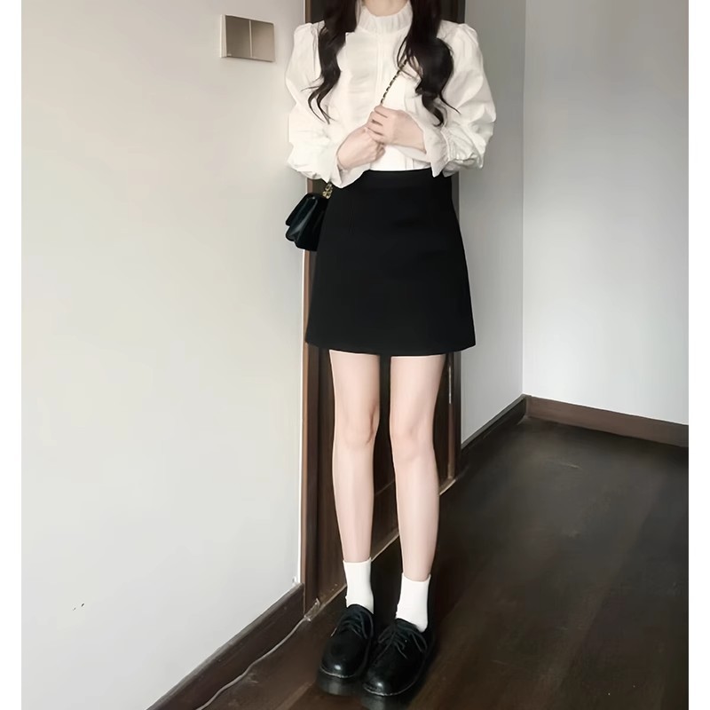 2024年新款春夏黑色西装短裙女装腰显瘦气质百搭A字包臀半身裙