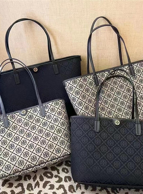 TB托特包ELLA帆布配牛皮购物袋大logo尼龙肩手提链条tote女包