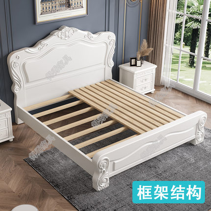 新款3EW1欧式白色实木床1.8米双人床美式简约现代高箱雕花主卧公