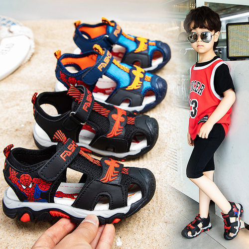 Summer Kids Spiderman Cartoon Sandals Boys Teens Beach Shoes