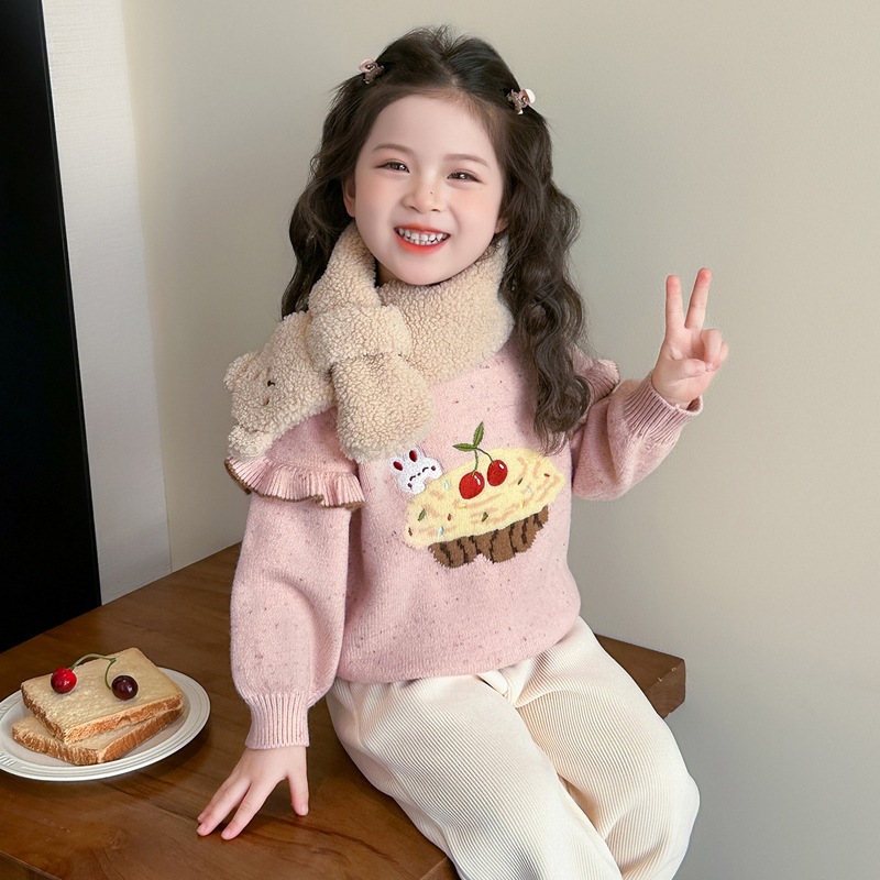 女童针织毛衣秋冬季2025新款儿童女时髦洋气冬装百搭圆领上衣P68，童装毛衣，祺妙童装