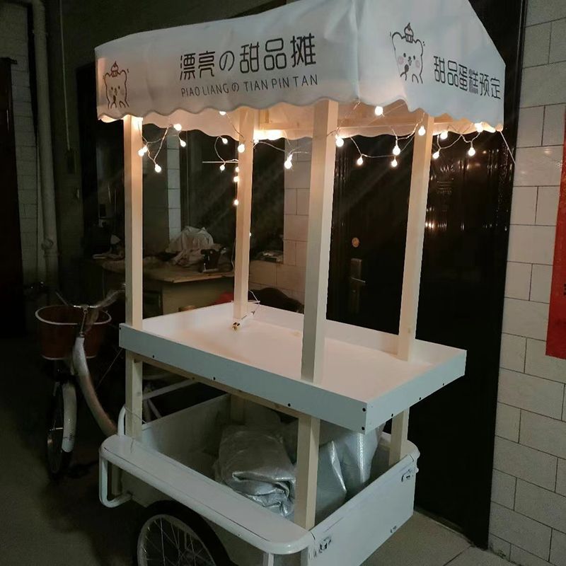 热销摆摊架子三轮车车架网红三轮车带顶架子餐车木架练摊框架厂家