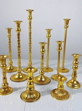 跨境欧式脚烛台贴金箔复古蜡烛杯烛光晚餐蜡烛容器婚庆装饰摆件