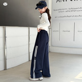 女童2025年冬季新款侧拼拉条绣花加绒裤女大童户外保暖运动休闲裤，童装裤子，祺儿童装