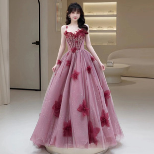 轻奢重工新娘敬酒服气质吊带公主风蓬蓬裙超仙主持人演出晚礼服裙