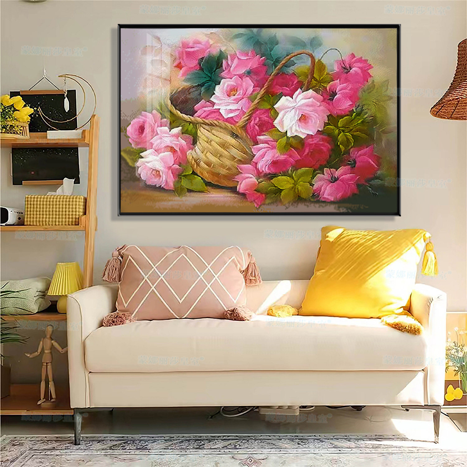 正品蒙娜丽莎皇室十字绣 一篮玫瑰花 新款简约小件玄关装饰线绣