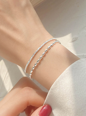 s925纯银双层手链女夏个性轻奢满天星波光粼粼米粒手饰ins冷淡风