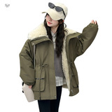 女童2025冬季新款工装毛毛领派克服女大童加绒大口袋中长款棉服潮，童装外套，祺儿童装