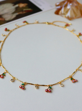 时尚ins风轻奢简约微镶锆石樱桃夏季项链女百搭级感小众锁骨链