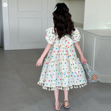 女童夏季泡泡袖连衣裙2025新款儿童韩系波点大蝴蝶结公主裙短袖裙，商品下架区，祺儿童装