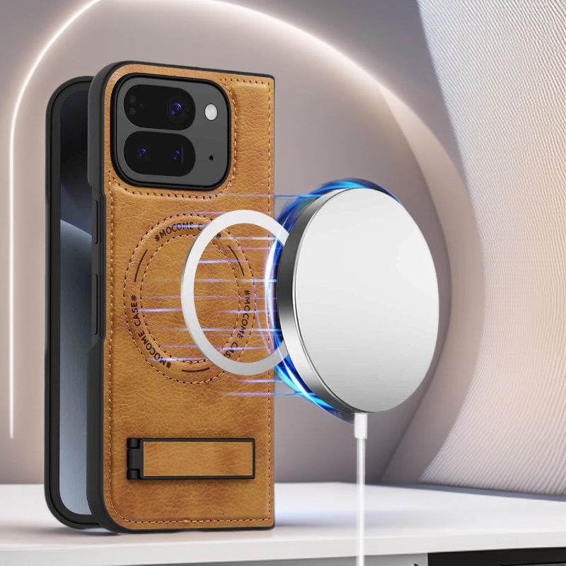 适用谷歌Pixel 10 Pro Fold商务皮套磁吸magsafe手机壳侧贴皮纹Pixel10ProFold折叠屏支架保护套