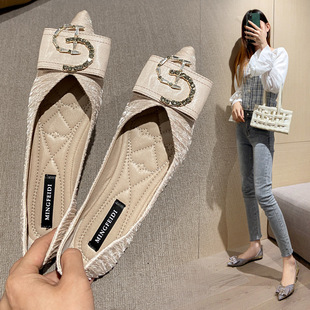 豆豆飘鞋 春秋加绒浅口百搭平底尖头软底大码 女204新款 小香风鞋