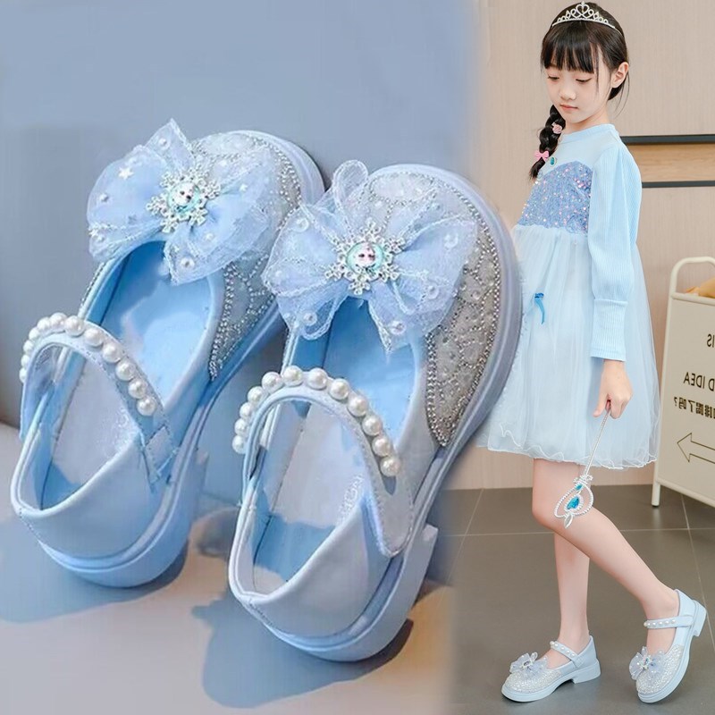 水钻蝴蝶结皮鞋水晶鞋女童演出鞋