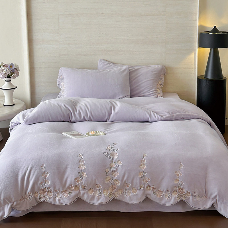 多喜爱正品美眠康秋冬花卉牛奶绒四件套冬季保暖绣花被套床上用品